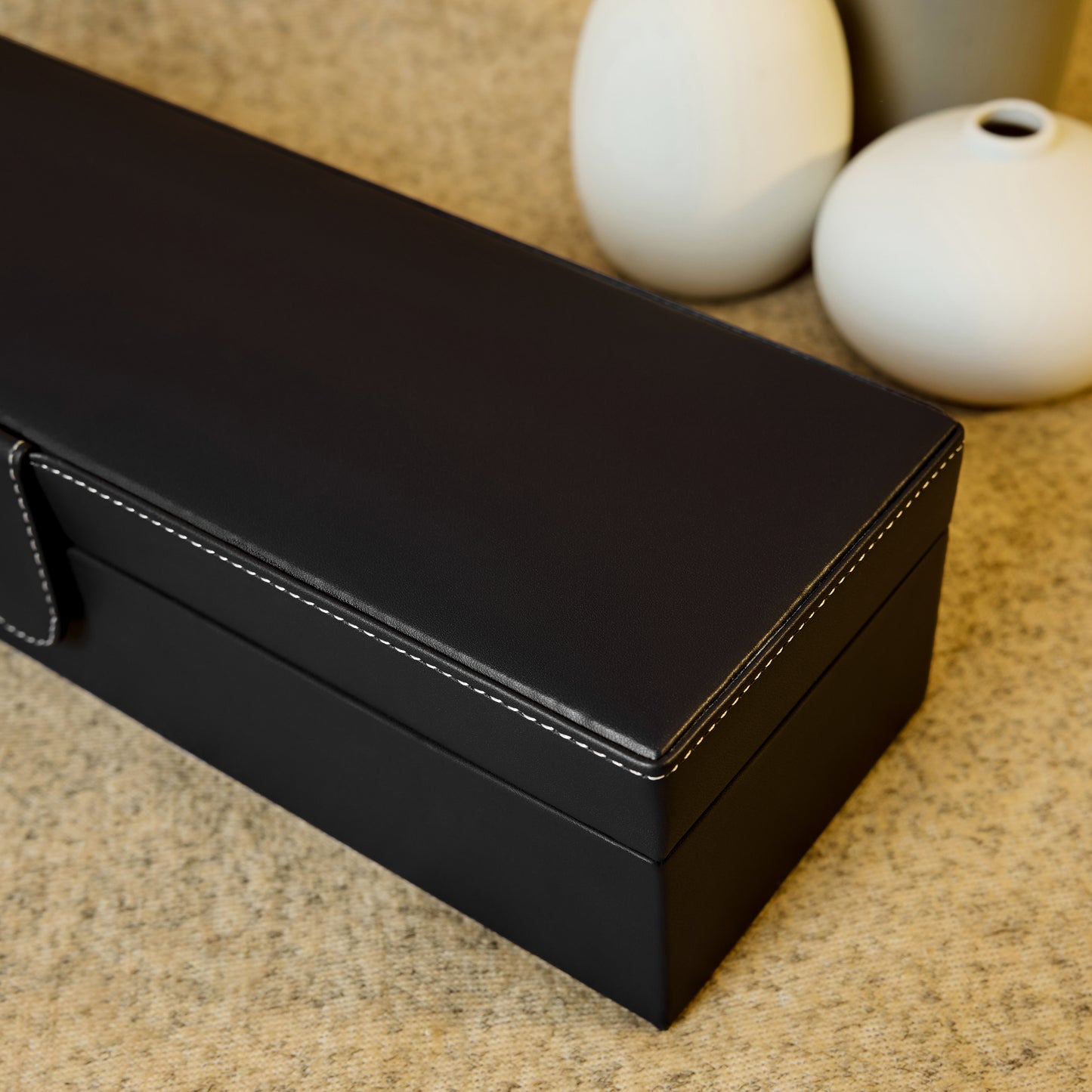 6 Slots Classy Black Watch Box Organizer with Plain Leather Finish