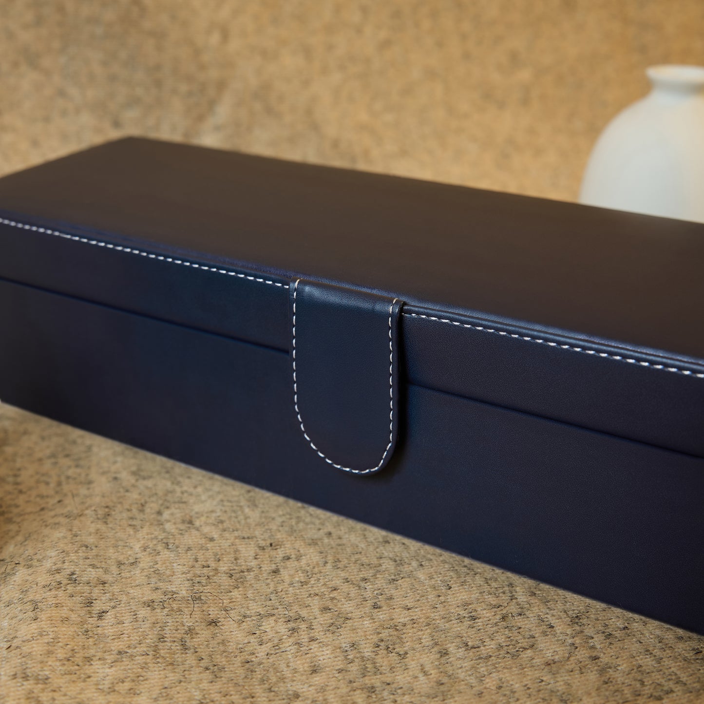 6 Slots Classy Blue Watch Box Organizer with Plain Leather Finish