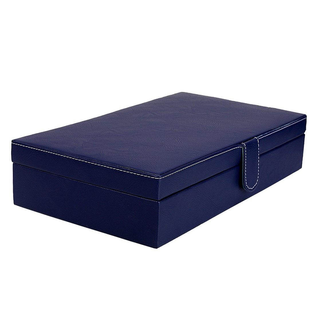 12 Slots Luxury Blue Watch Box Organizer with Plain PU Leather Finish