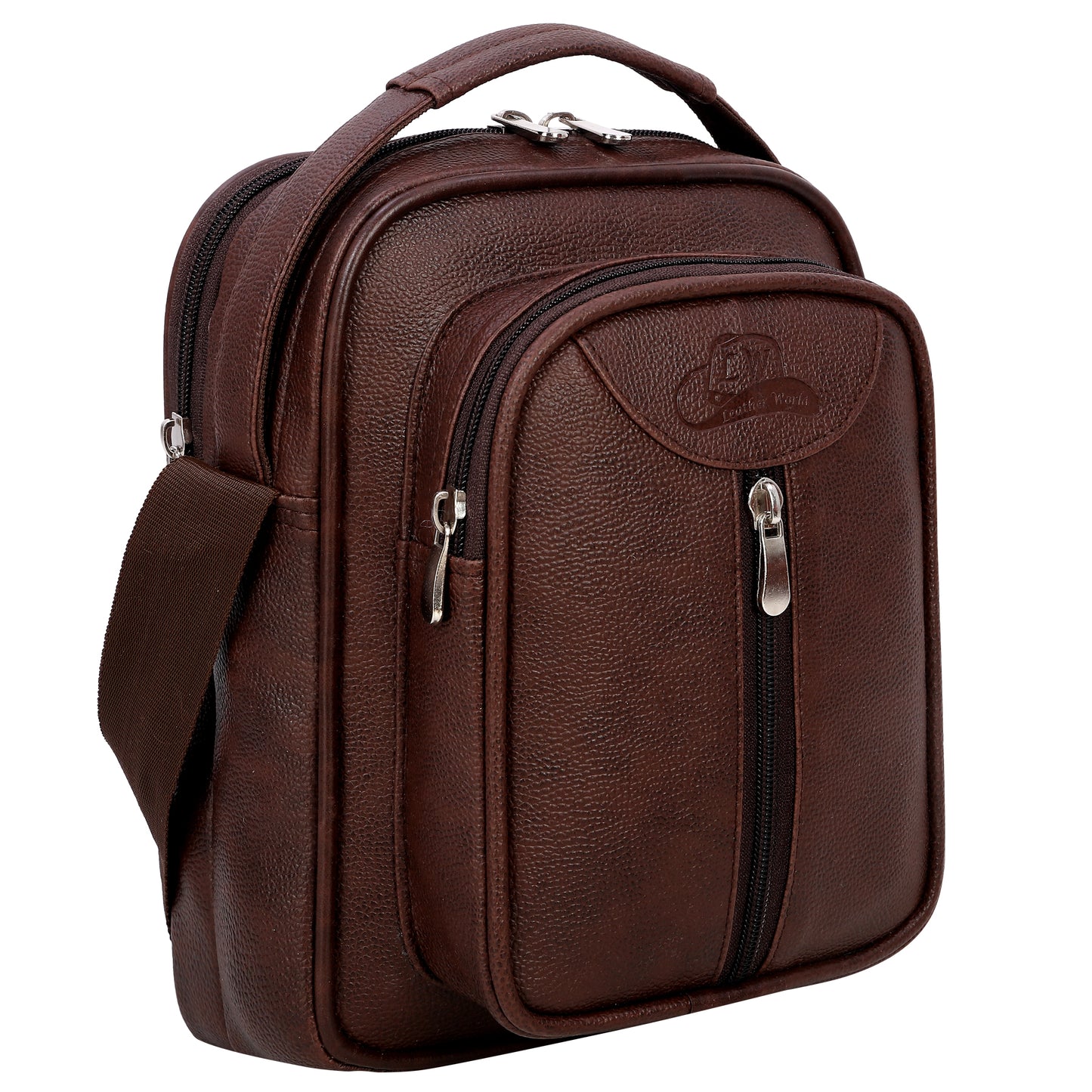 Leather World Vegan Leather 5.6 Liter Sling Cross Body Travel Office Business Messenger Bag for Men Women - Brown