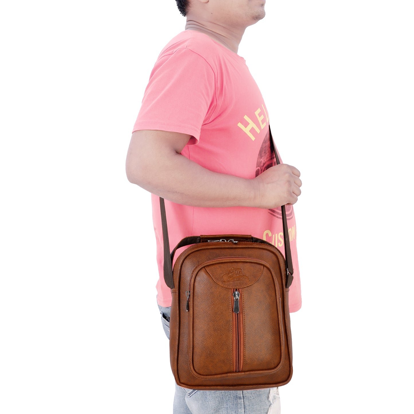 Leather World Vegan Leather 5.6 Liter Sling Cross Body Travel Office Business Messenger Bag for Men Women
