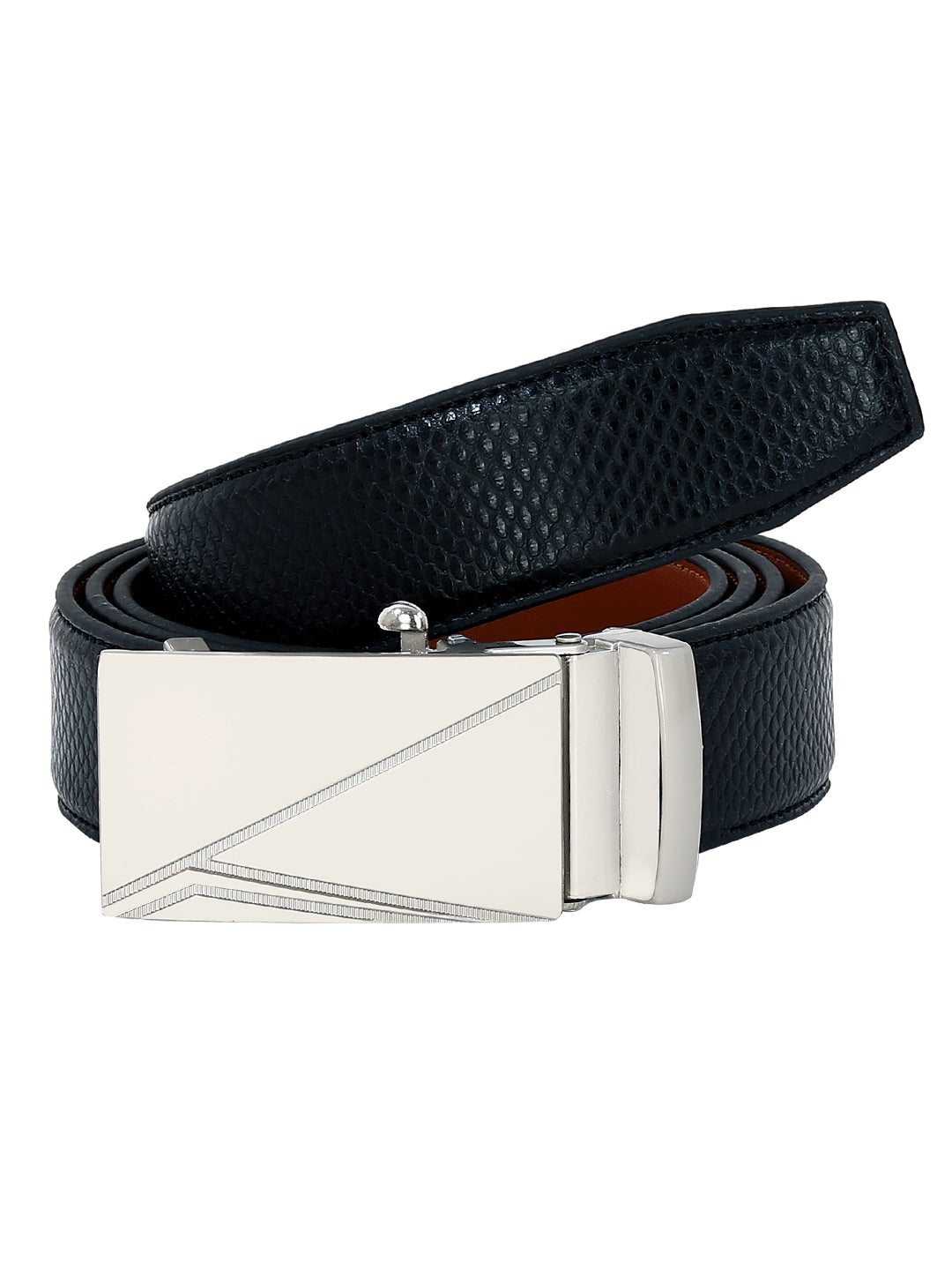 Leather World Auto Lock Buckle Vegan Leather Formal Black Belt For Men