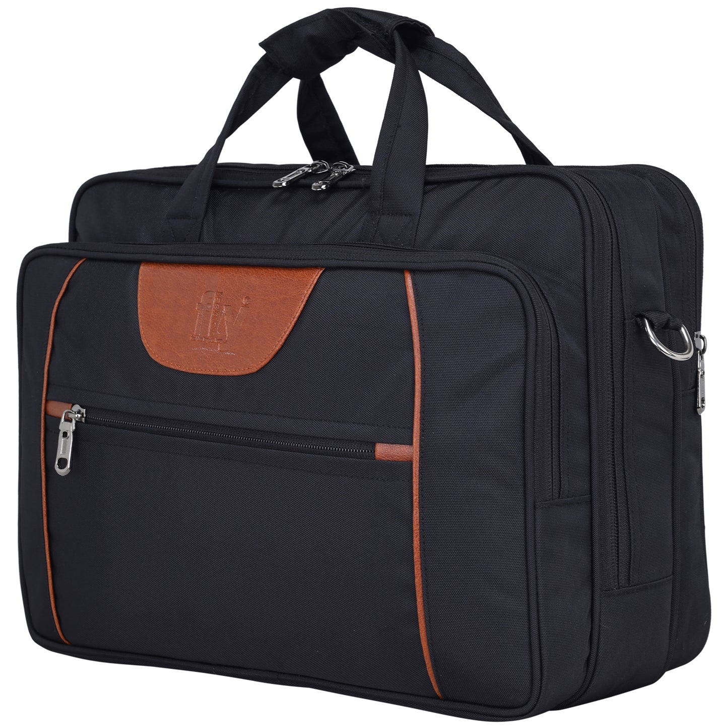 Fly Fashion 15.6 inch Nylon Expandable Laptop Office Bag Men Women Messenger Briefcase-Black