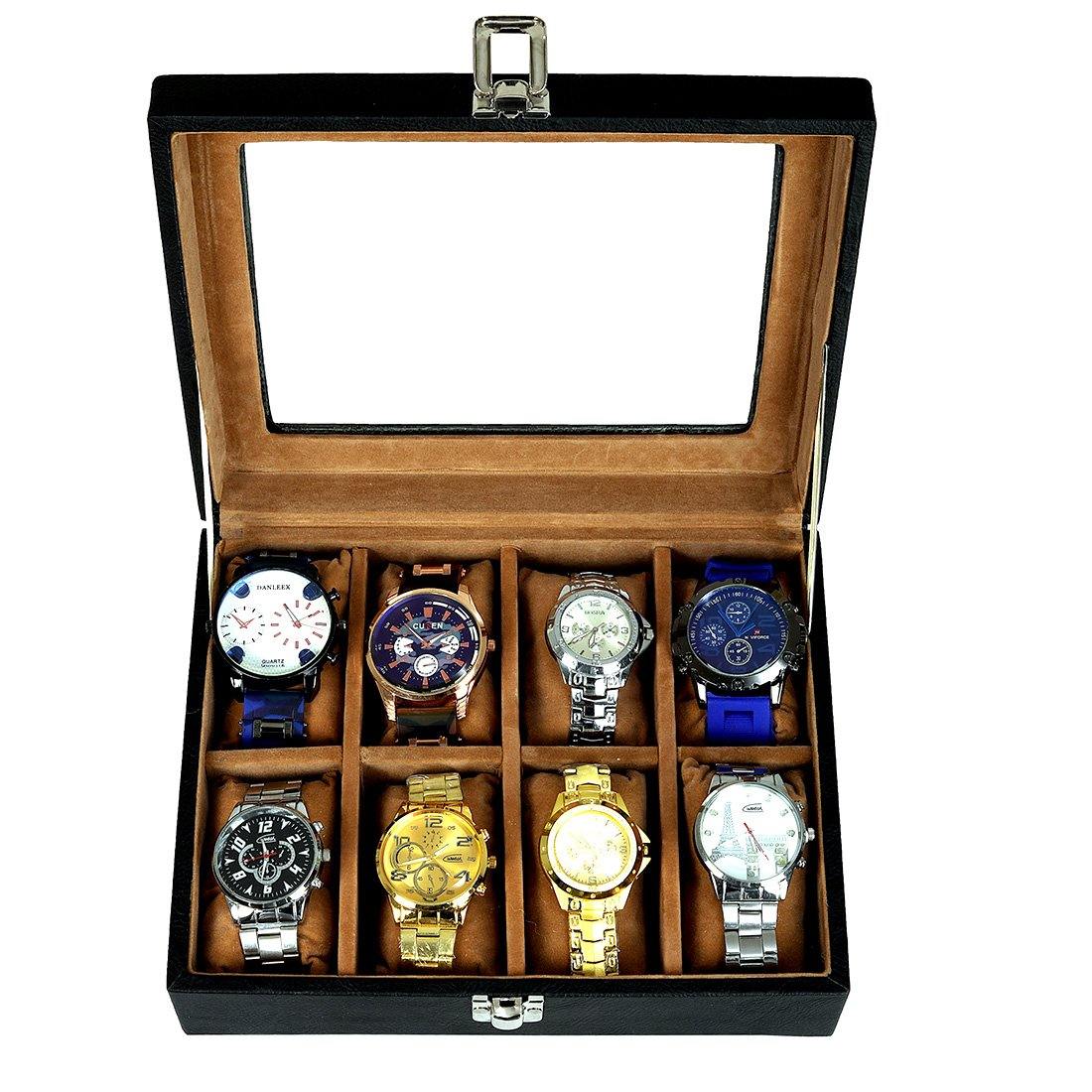 8 Slot Unisex Sleek Watch Organizer Box With Viewing Window