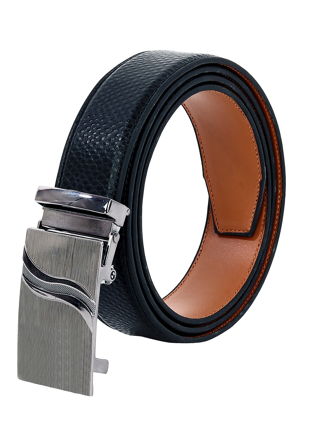 Leather World Auto Lock Buckle Vegan Leather Formal Black Belt For Men Elegant Gift Box