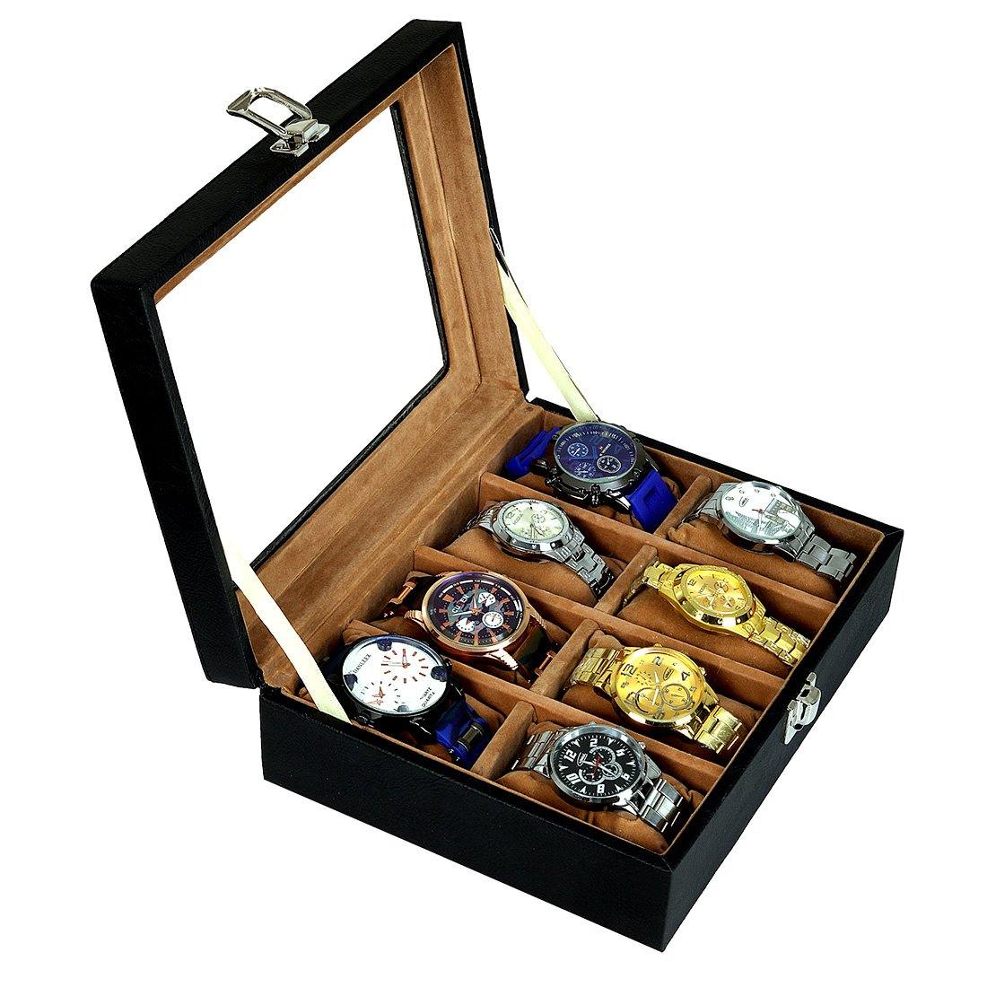 8 Slot Unisex Sleek Watch Organizer Box With Viewing Window