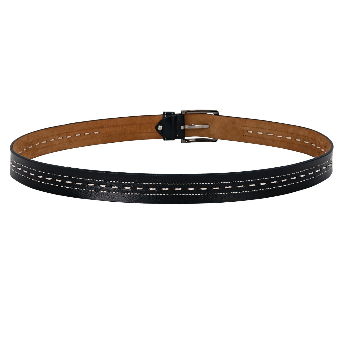 Leather World Pin Lock Buckle Genuine Leather Formal Casual Black Belt For Men Elegant Gift Box