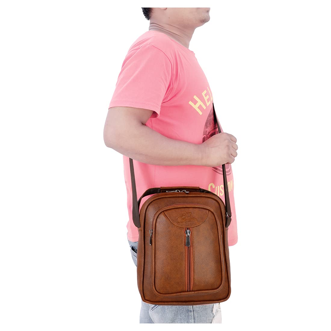 Leather World Vegan Leather 5.6 Liter Sling Cross Body Travel Office Business Messenger Bag for Men Women