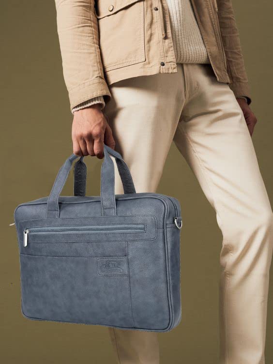 Leather World Pu Leather 15.6 inch Laptop Bag for Men Office Bag Briefcase Messenger Bag Grey Bag