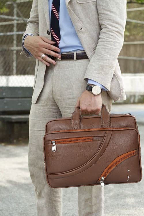 Leather World Pu Expandable 16 inch Water Resistant Laptop Office Business Bag Men Women Messenger Briefcase - Tan