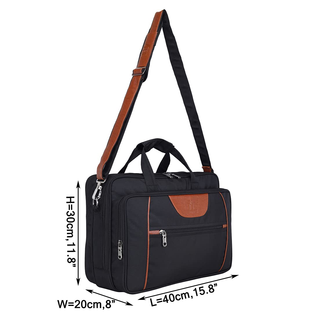 Fly Fashion 15.6 inch Nylon Expandable Laptop Office Bag Men Women Messenger Briefcase-Black