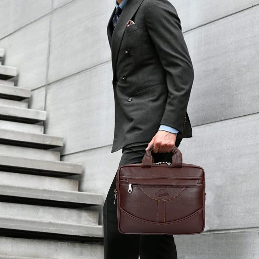 Leather World Pu Leather Mini 14 inch Laptop Office Bag | Office Bag | Messenger Bag | Travel Bag
