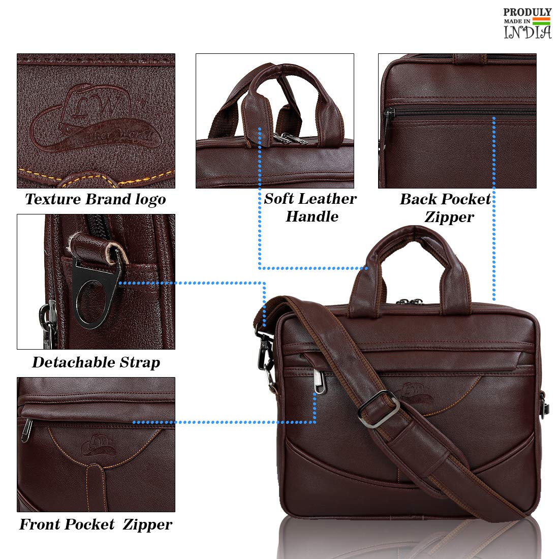 Leather World Pu Leather Mini 14 inch Laptop Office Bag | Office Bag | Messenger Bag | Travel Bag