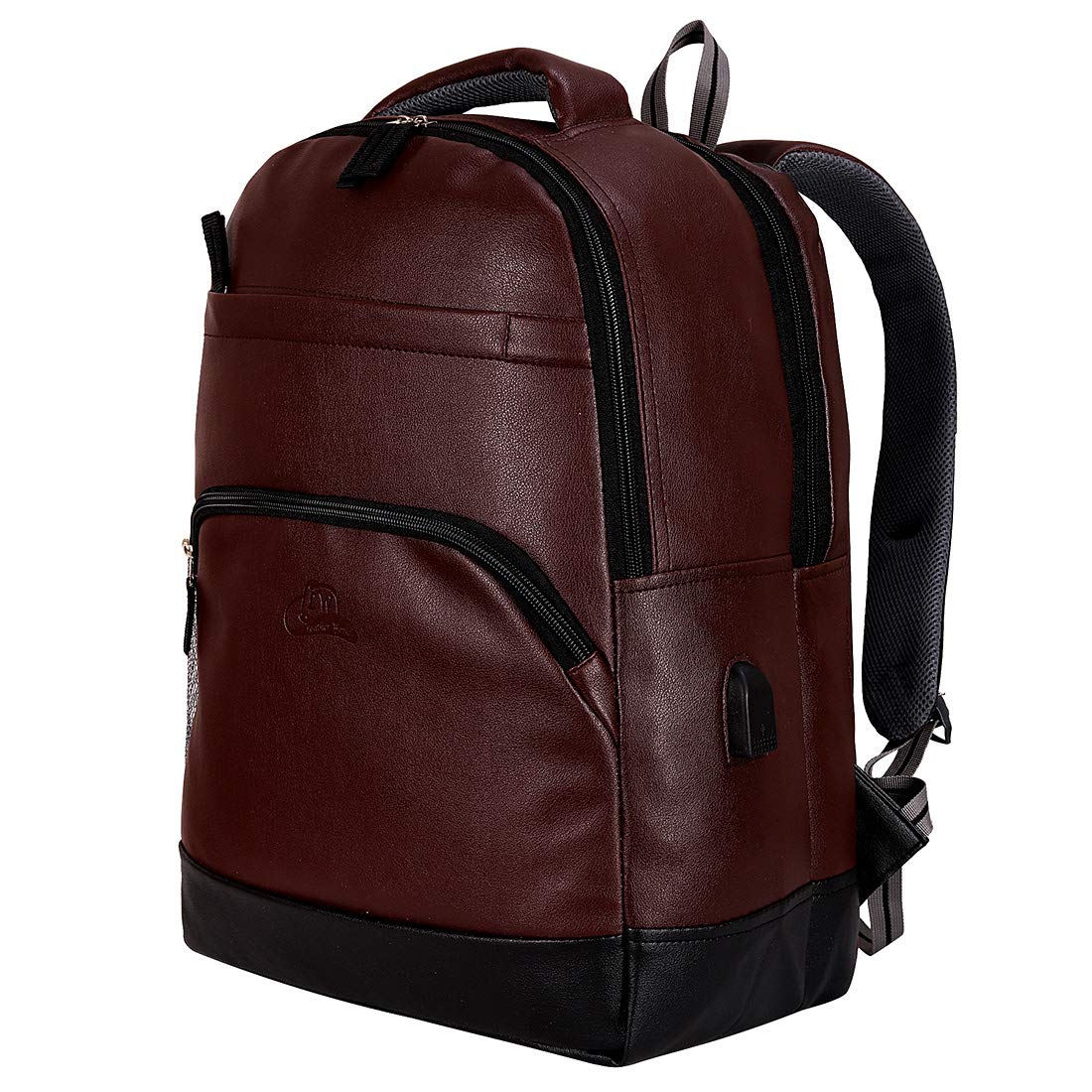 Leather World PU Leather College Office Laptop Backpack with USB