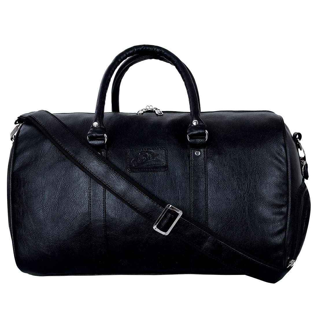 Leather World Black Pu Leather Sports Gym Duffle Bag with Shoe Compartment