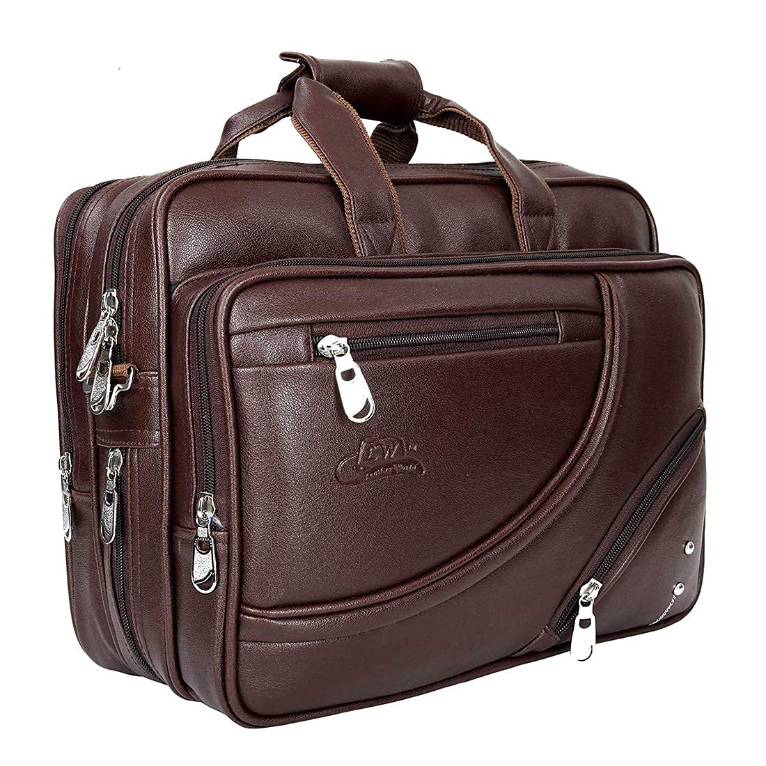 Leather World Pu Leather Expandable 15.6 inch Laptop Bag Office Bag for Men and Women Briefcase- Brown