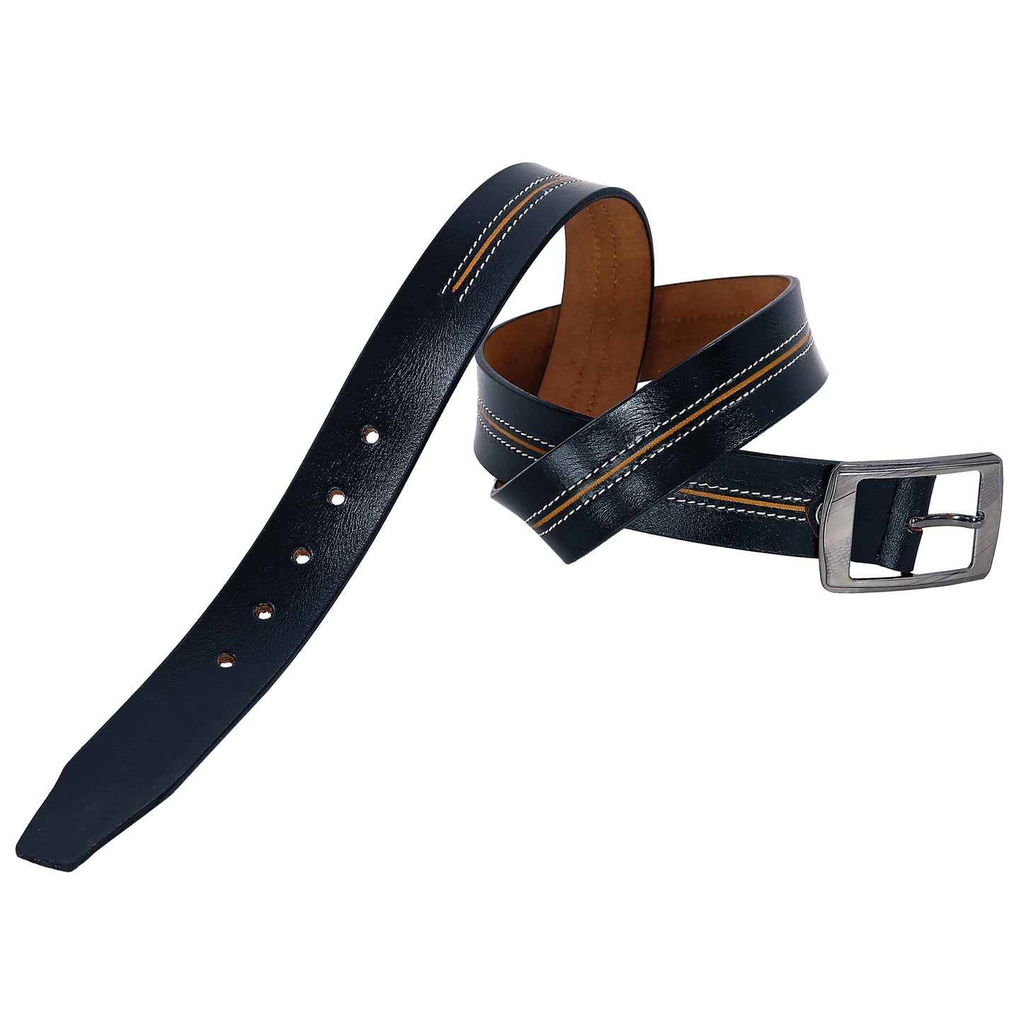 Leather World Pin Lock Buckle Genuine Leather Formal Casual Black Belt For Men Elegant Gift Box