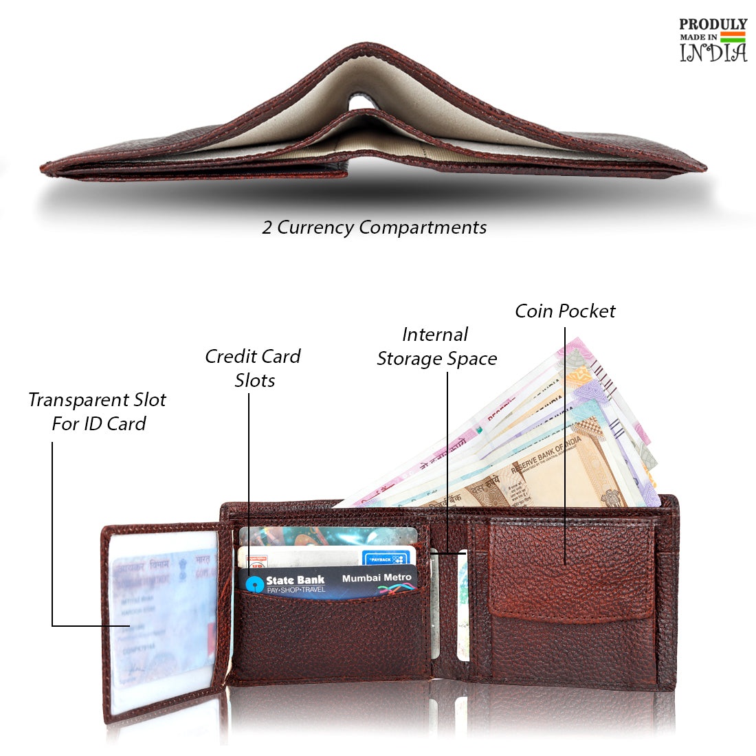 Genuine Grain Leather Wallet With Flap For Men