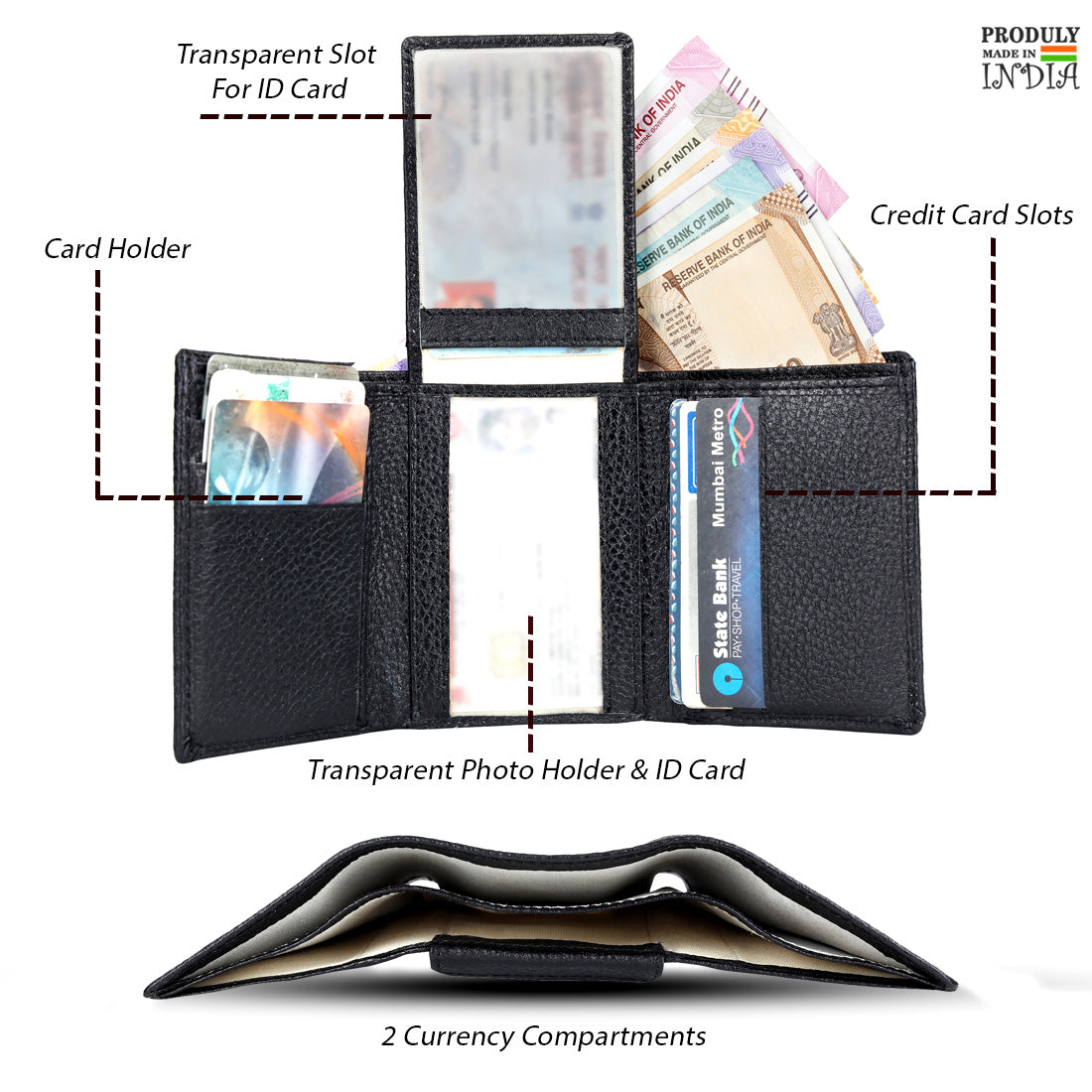 Genuine Grained Leather Trending Trifold Wallet For Men