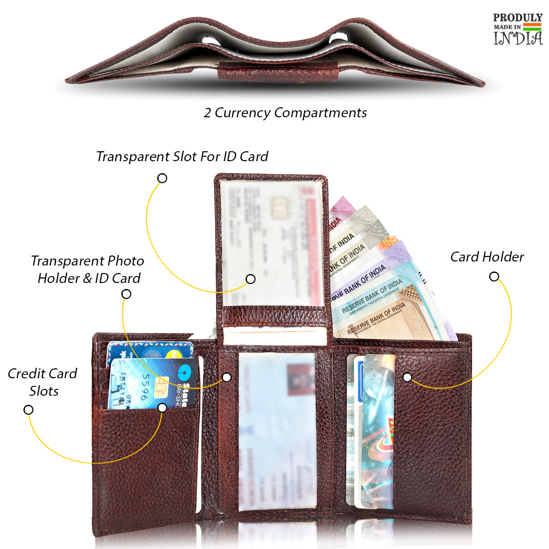 Genuine Grained Leather Trending Trifold Wallet For Men