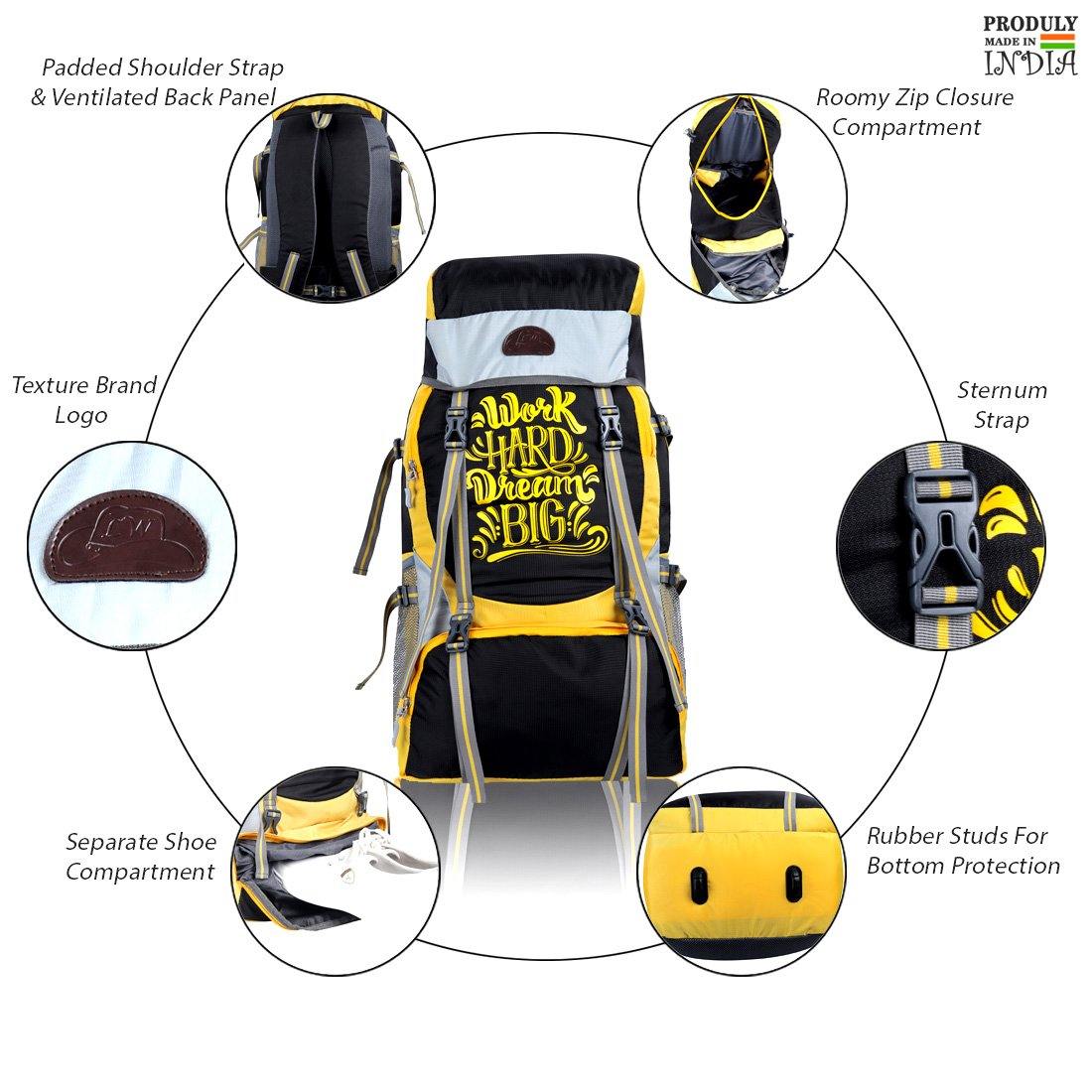 Black & Yellow Casual Trekking Rucksack Bag With Shoe Compartment