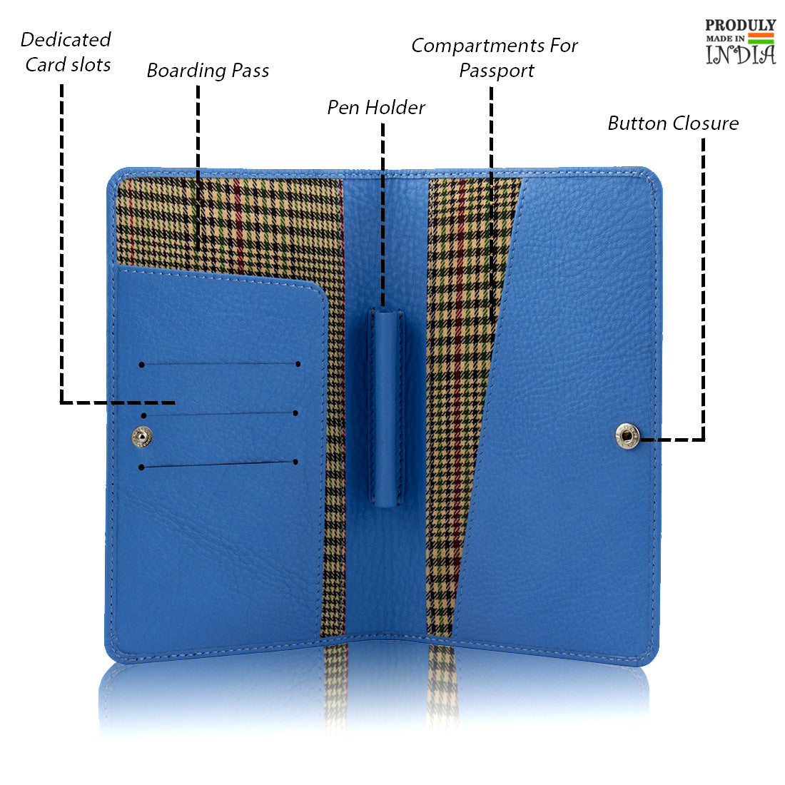 Genuine Grained Leather Sky Blue Unisex Multi-Purpose Holder