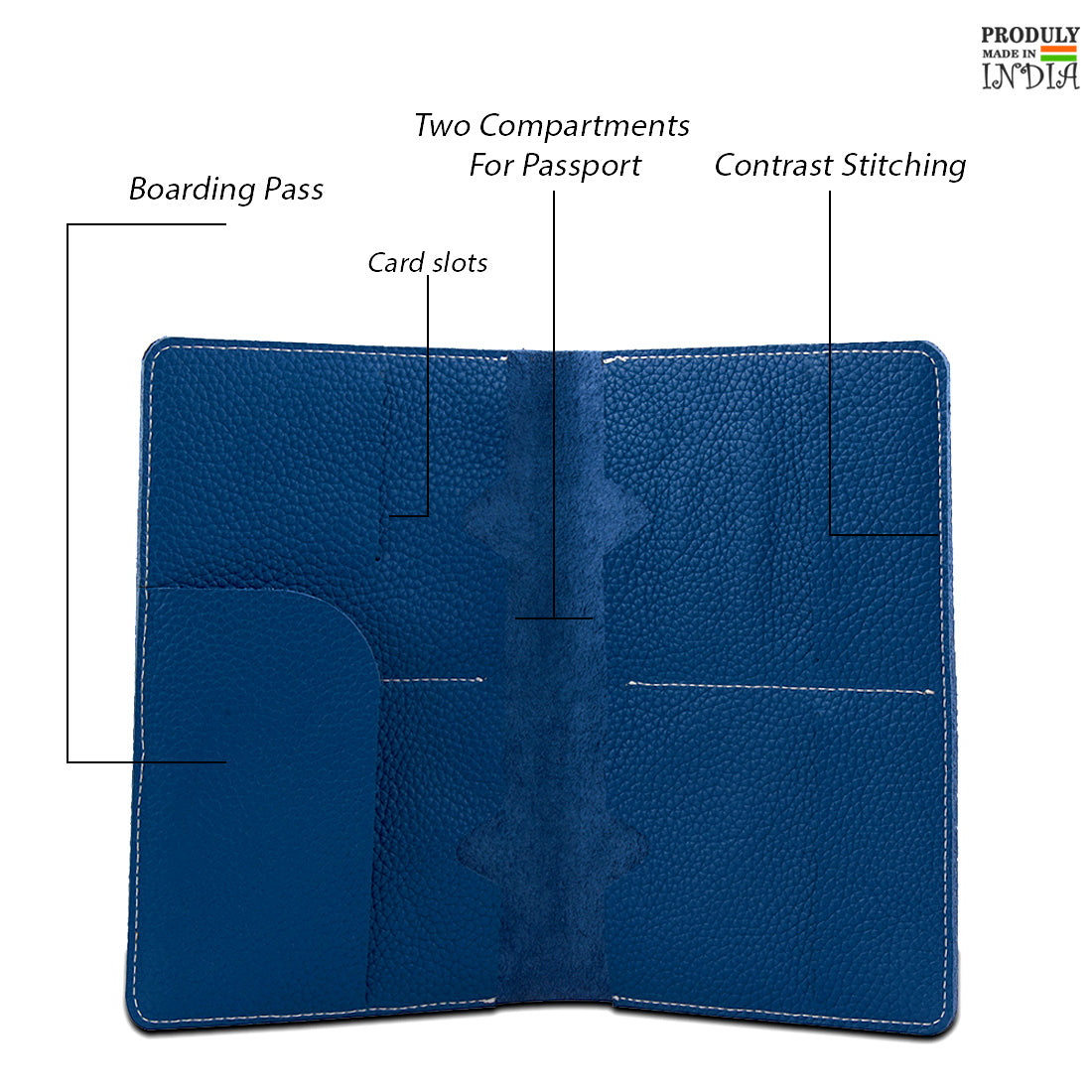Genuine Grainy Leather Navy Blue Compact Multi-purpose For Unisex