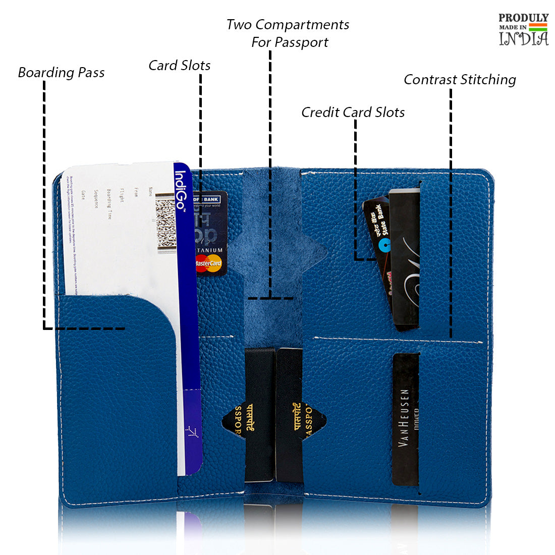 Genuine Grained Leather Unisex Dark Blue Multi-purpose Holder