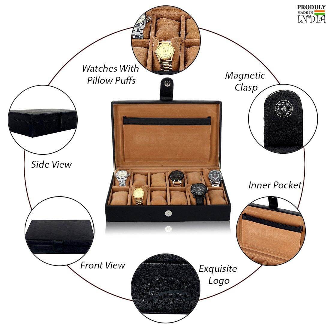 Leather World Unisex 12 Slots Watch Organiser Box - Leatherworldonline.net