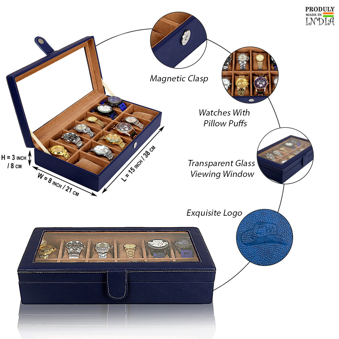 12 Slots Luxury Watch Box Organizer with Viewing Window