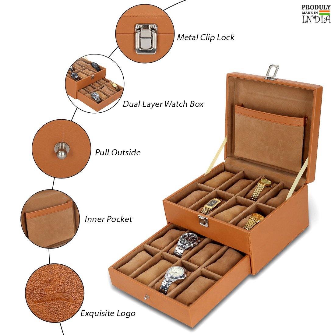 Leather World Unisex Classical 16 Slots Watch Organiser Box
