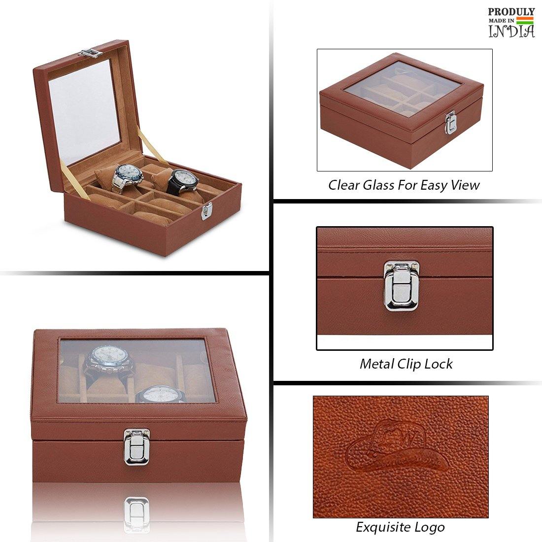 8 Slot Unisex Sleek Watch Organizer Box With Viewing Window