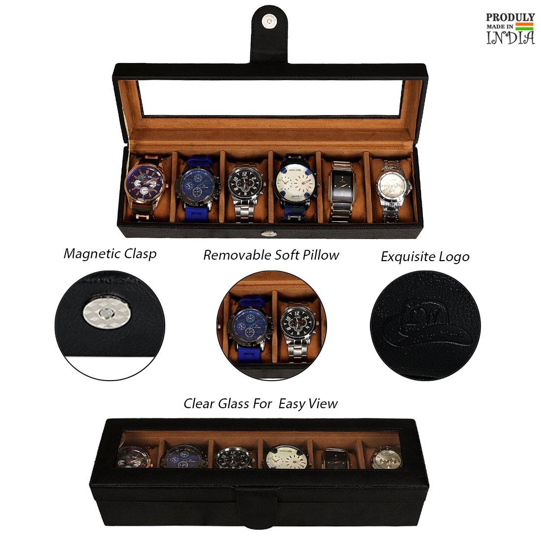 6 Slots Classy Watch Box Organizer with Viewing Window