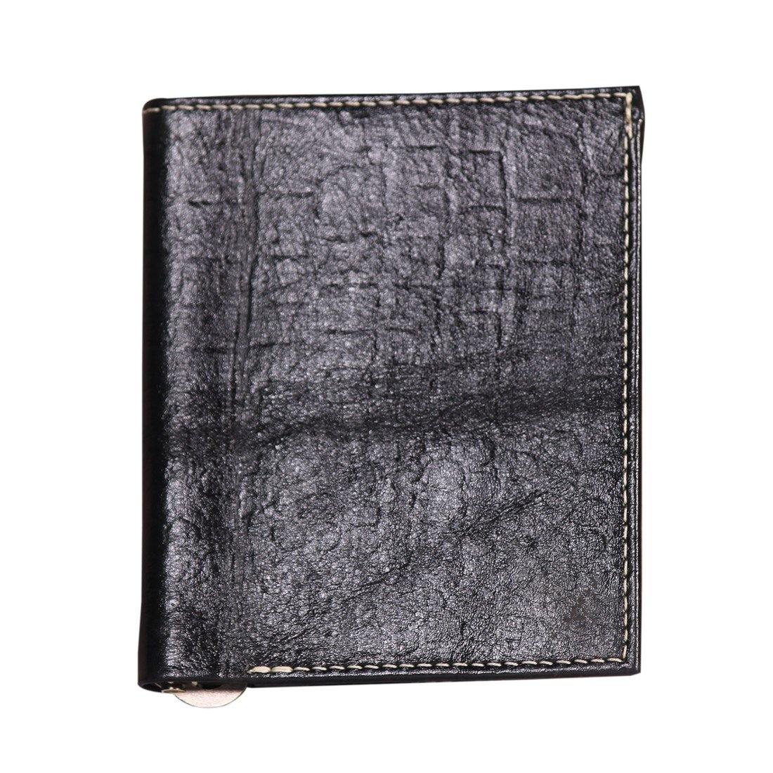 Leather World Trendy Black & Tan Color Genuine Leather Bi Fold Money Clip Wallet For Men - #MC9001 - Leatherworldonline.net