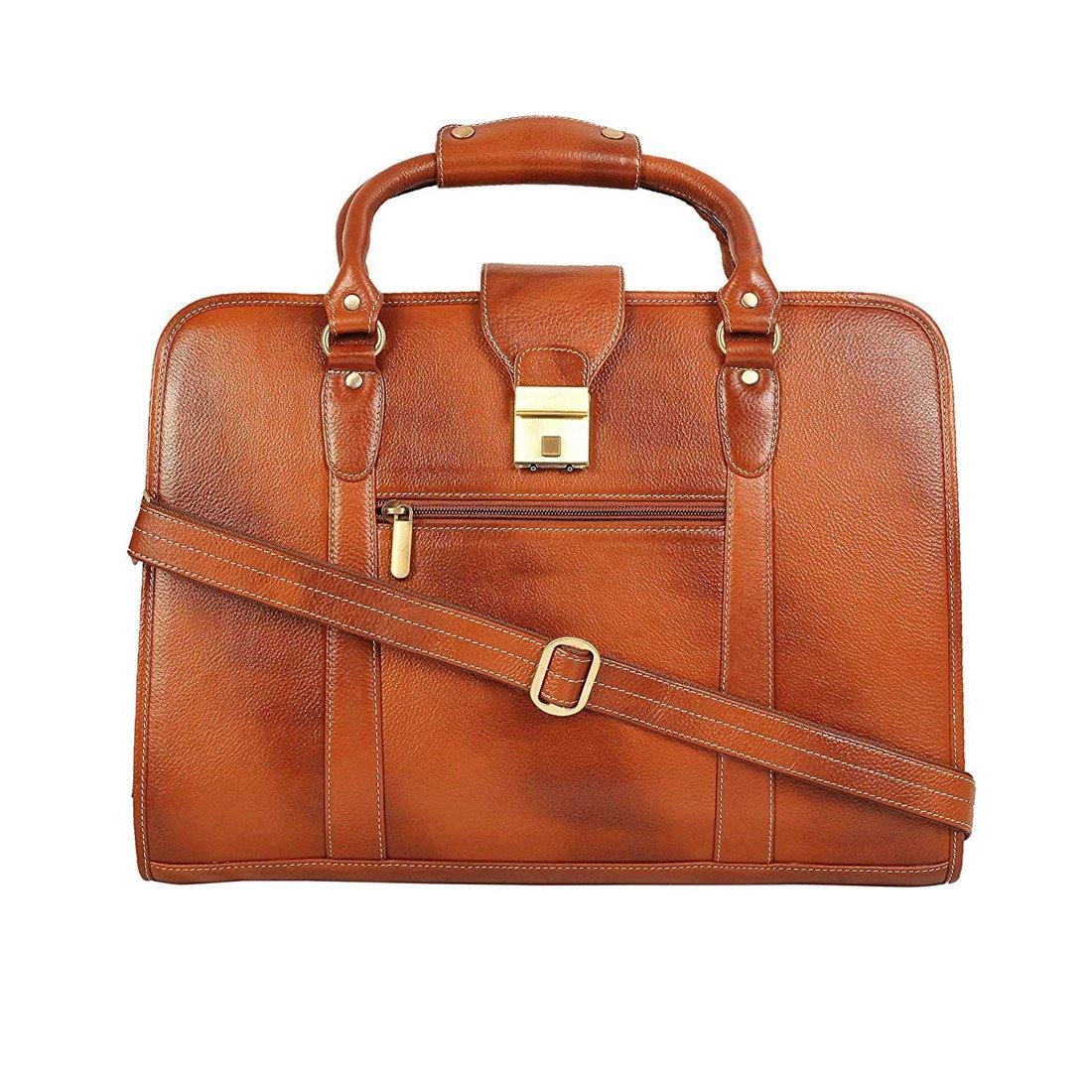 Leather World Genuine Leather Laptop Portfolio Bag 16.5" Tan 7 Liter Tablets / Macbook #OB1063 - Leatherworldonline.net