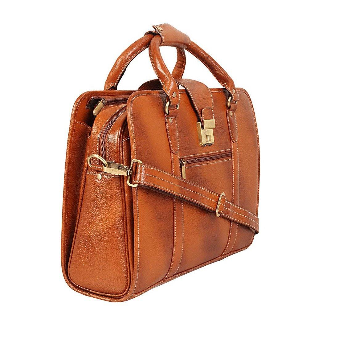 Leather World Genuine Leather Laptop Portfolio Bag 16.5" Tan 7 Liter Tablets / Macbook #OB1063 - Leatherworldonline.net