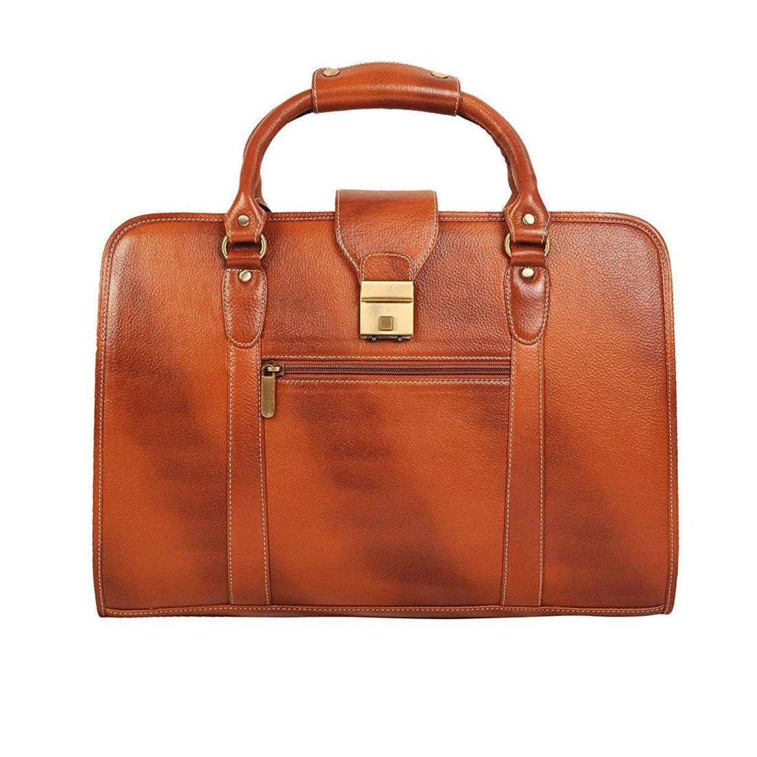 Leather World Genuine Leather Laptop Portfolio Bag 16.5" Tan 7 Liter Tablets / Macbook #OB1063 - Leatherworldonline.net