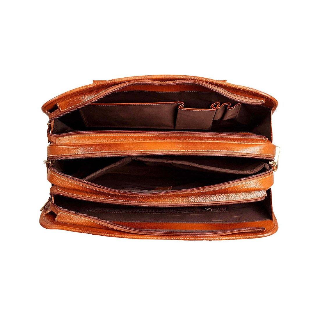 Leather World Genuine Leather Laptop Portfolio Bag 16.5" Tan 7 Liter Tablets / Macbook #OB1063 - Leatherworldonline.net