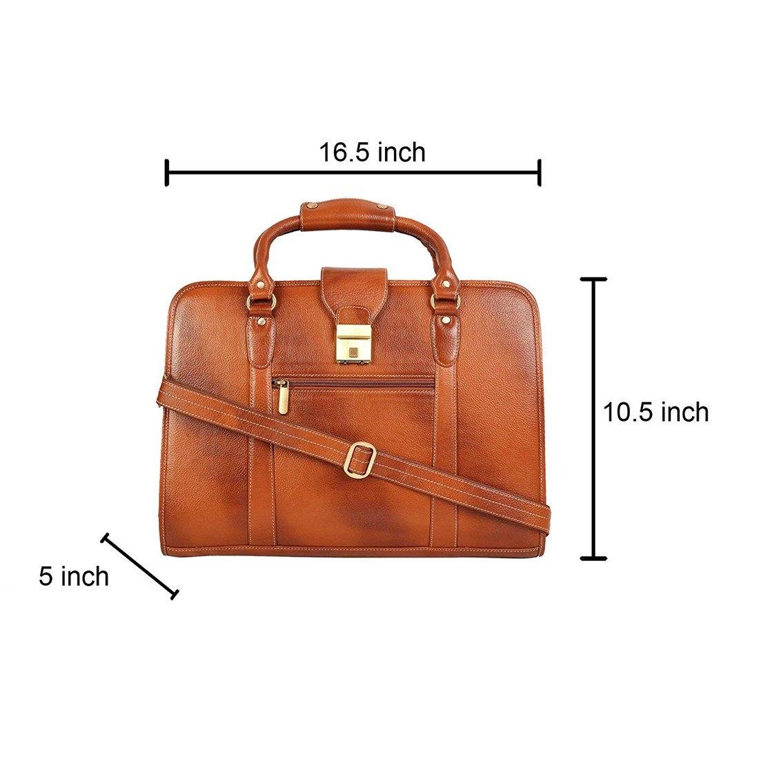 Leather World Genuine Leather Laptop Portfolio Bag 16.5" Tan 7 Liter Tablets / Macbook #OB1063 - Leatherworldonline.net