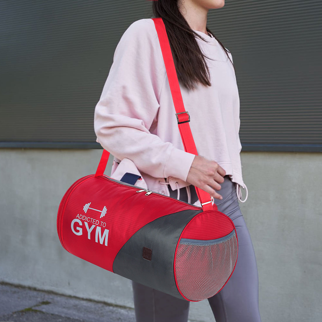 Fly Fashion Water Resistant 32 Ltrs Travel Duffel for Gym Sports for Men and Women with Separate Shoes Compartment (Red/Grey)
