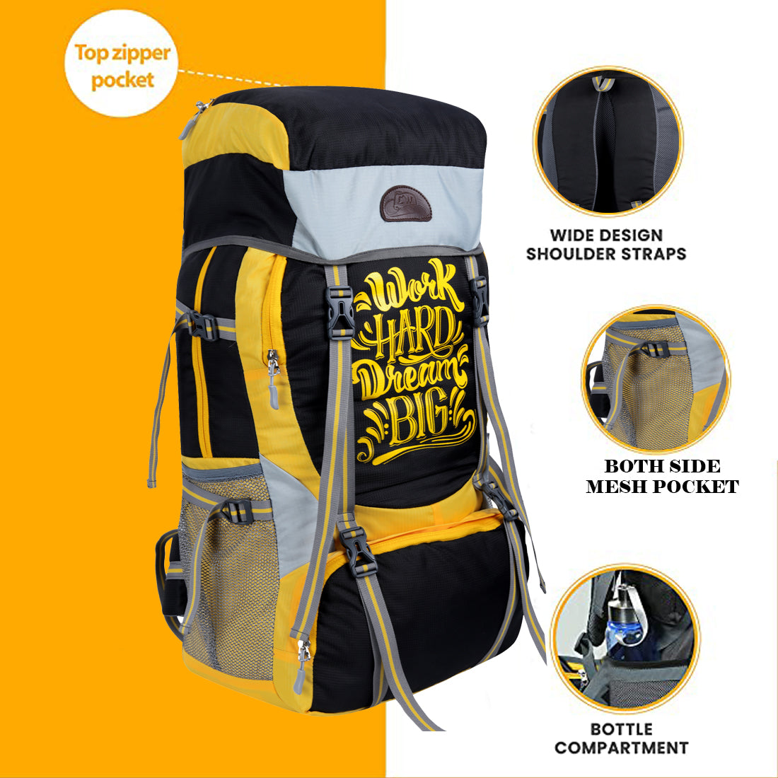 Black & Yellow Casual Trekking Rucksack Bag With Shoe Compartment