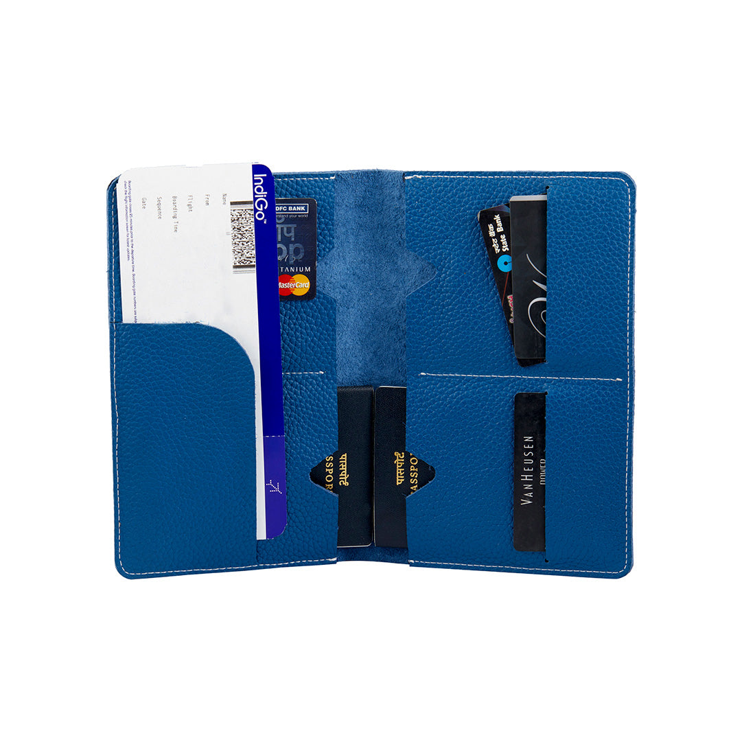 Genuine Grained Leather Unisex Dark Blue Multi-purpose Holder