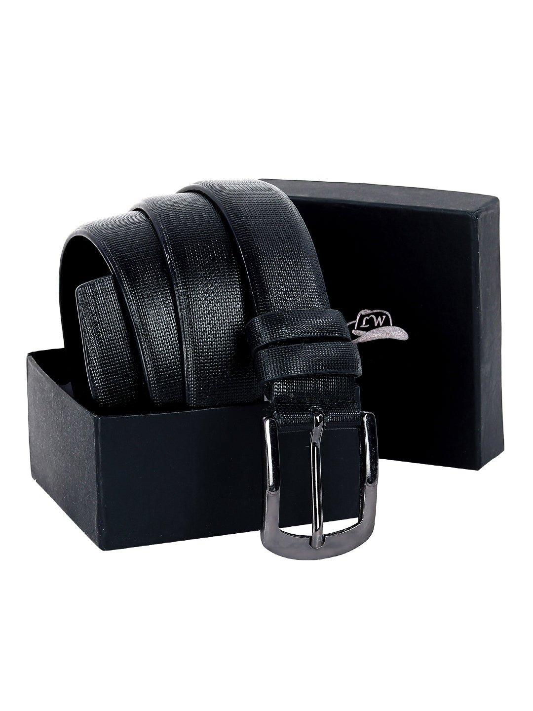 Leather World Pin Lock Buckle Genuine Leather Formal Casual Black Belt For Men Elegant Gift Box