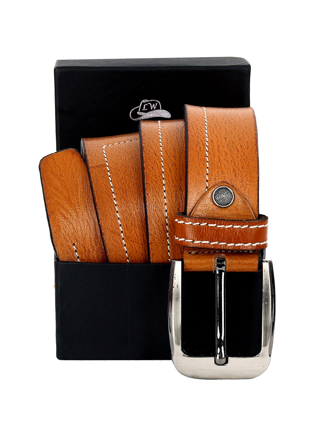 Leather World Pin Lock Buckle Genuine Leather Formal Casual Brown Belt For Men Elegant Gift Box