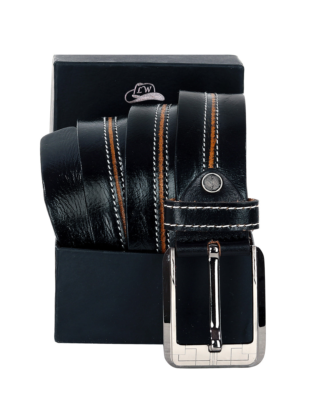 Leather World Formal Casual Black Color Branded Stylish Genuine Leather Belts For Men