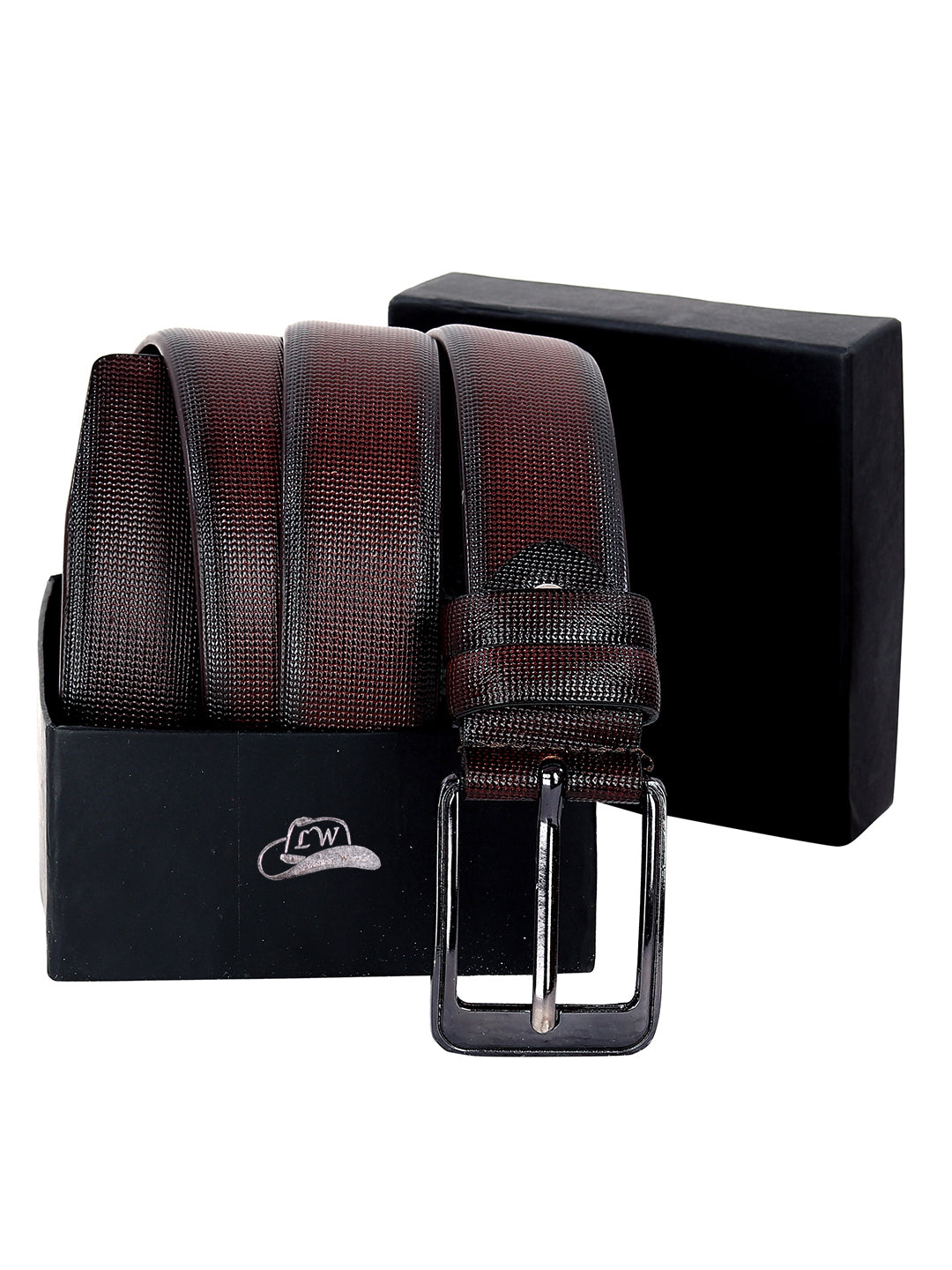 Leather World Pin Lock Buckle Genuine Leather Formal Casual Brown Belt For Men Elegant Gift Box