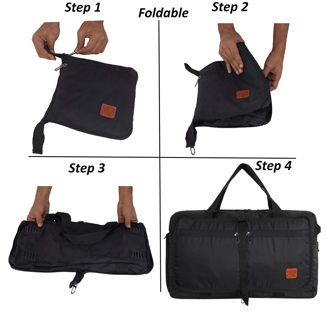 Fly Fashion Polyester Fold able Travel Duffel Bag Men Luggage Women -(Black)