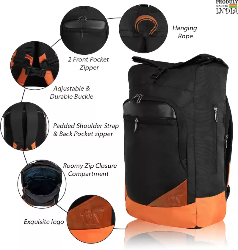 Medium 22 L Laptop Backpack Top Roll Large Backpack Bag Men Women (Black)