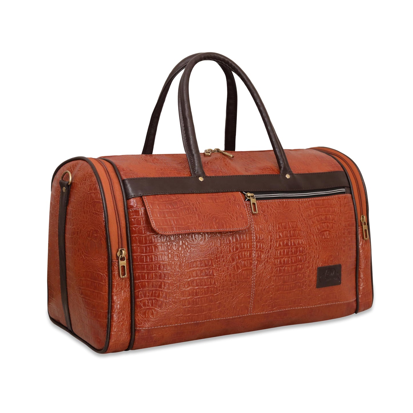 Leather World Leather Unisex Faux Leather Travel Duffle Bag Weekender Bag (Tan)