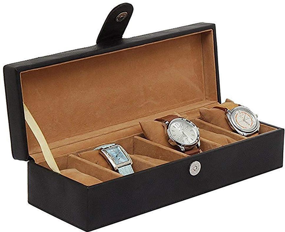 6 Slots Classy Black Watch Box Organizer with Plain Leather Finish